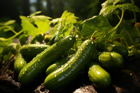 harvest of cucumbers in the garden. Generative AIの素材