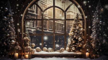 Christmas tree near the window, Christmas and New Year concept Generative AIの素材