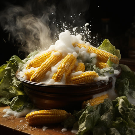 hot boiled corn and steam, Generative AIの素材