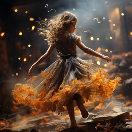 happy little girl in a smart dress is spinning, Generative AIの素材