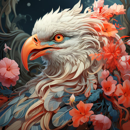 eagle, drawing with flowers Generative AIの素材