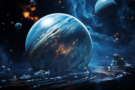 Abstract scientific background planets in space nebula and stars, Generative AIの素材