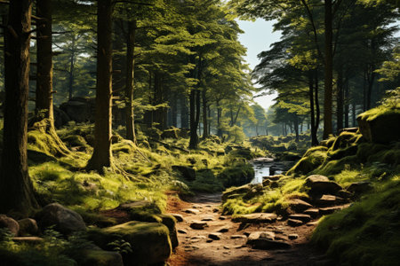 forest on a sunny summer day, path Generative AIの素材