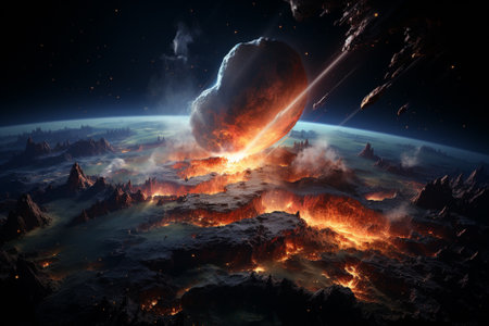 Meteor falls on the planet Generative AIの素材