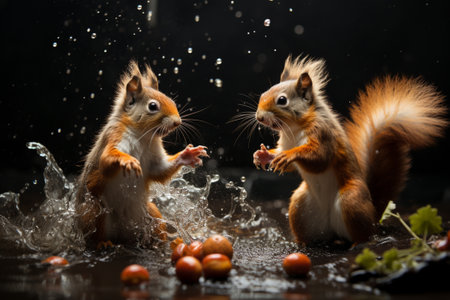 two squirrels and nuts Generative AIの素材