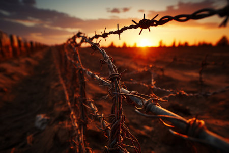 field fenced with barbed wire Generative AIの素材