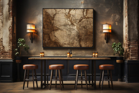 Bar interior with stools, tables. Generative AIの素材