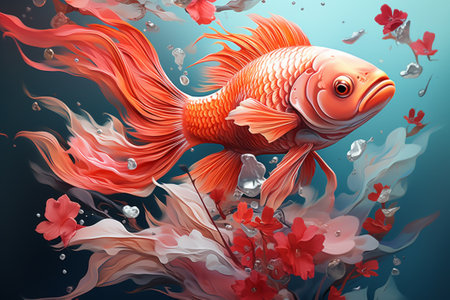 red fish swims in the water, Generative AIの素材