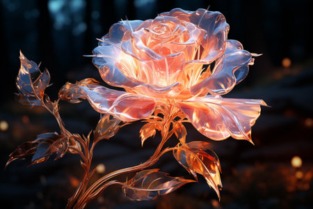 transparent rose with glowing transparent petals. Generative AIの素材
