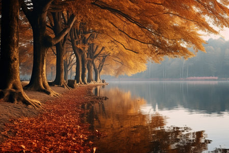 autumn trees near the water. Generative AIの素材