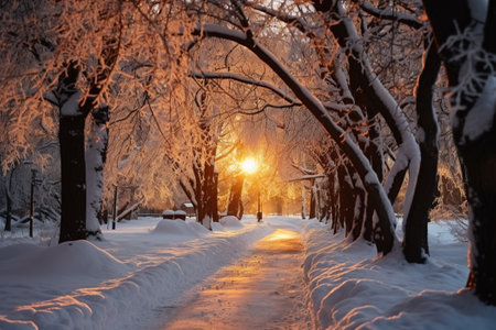 winter park with snow-covered trees. Generative AIの素材