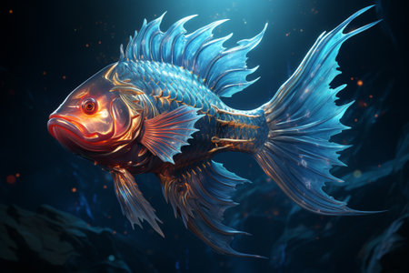 photorealistic blue fish with glowing fins, Generative AIの素材
