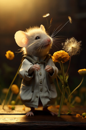 mouse with dandelion, Generative AIの素材
