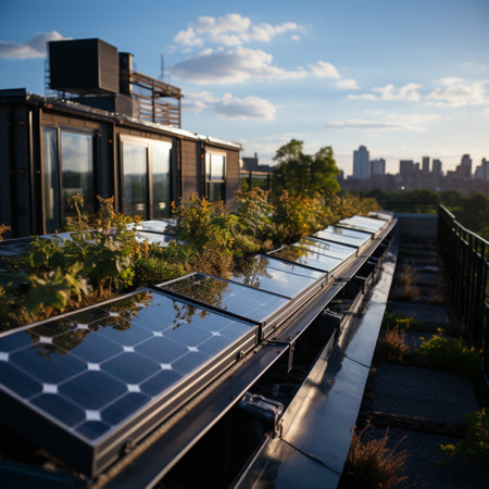 solar panels on city roof, Generative AIの素材