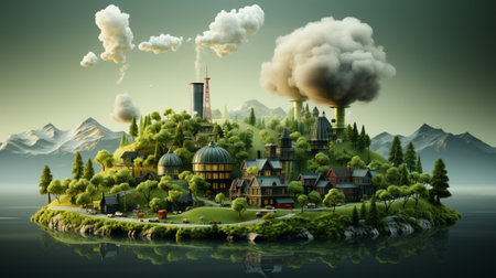 Green factory industry for good environment ozone air low carbon footprint production concept. Generative AIの素材