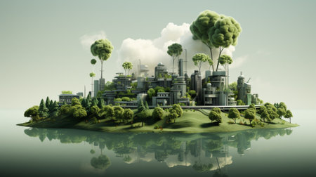 Green factory industry for good environment ozone air low carbon footprint production concept. Generative AIの素材