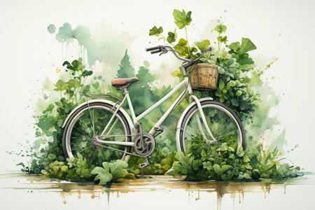 bicycle and many plants, ecology concept, , Generative AIの素材