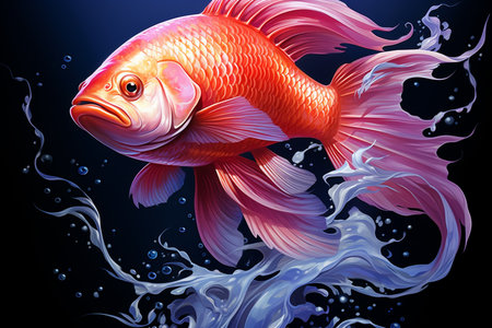 red fish swims in the water, Generative AIの素材
