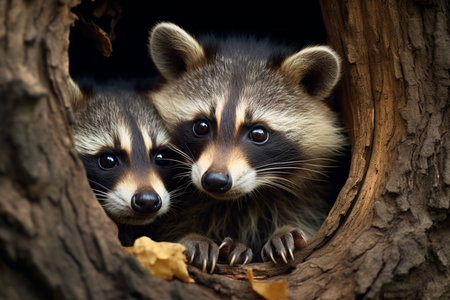 raccoons in a hollow, Generative AIの素材