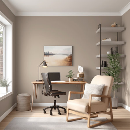 home office in light colors, Generative AIの素材