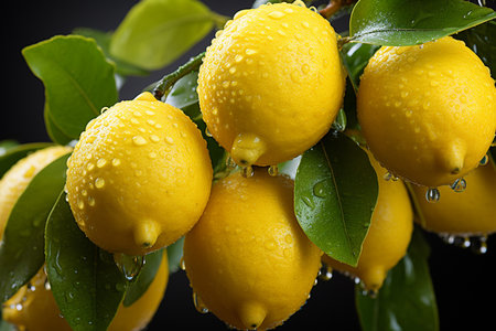 Ripe lemons hang on a tree. Growing Lemon. Generative AIの素材