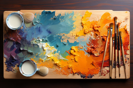 Palette with paints and brushes Generative AIの素材