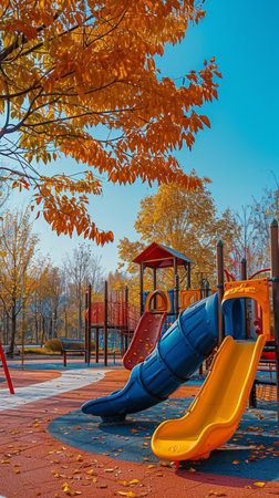 children's playground with slide in autumn., Generative AIの素材
