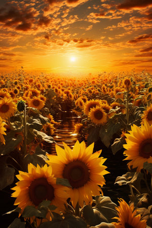 field with sunflowers, Generative AIの素材