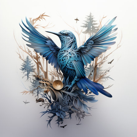 winter hummingbird illustration style, Generative AIの素材