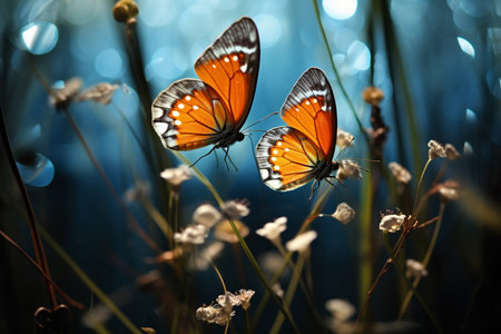 butterflies on the grass and flowers in a summer field.. Generative AIの素材