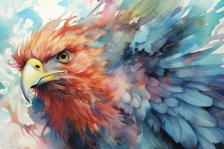 colorful eagle portrait, watercolor on white background Generative AIの素材