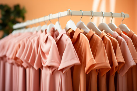 Foto per clothes in a row on hangers, peach fluff, Generative AI - Immagine Royalty Free