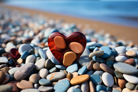 heart made of stones on a gel beach, Generative AIの素材
