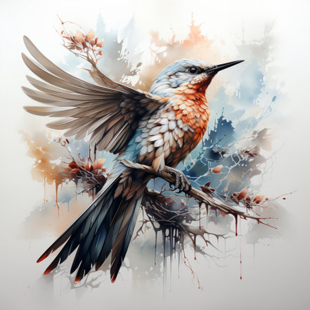 winter hummingbird illustration style, Generative AIの素材