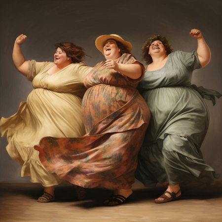 three obese women dancing, Generative AIの素材