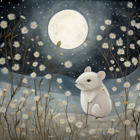 mouse and moon in the sky, Generative AIの素材