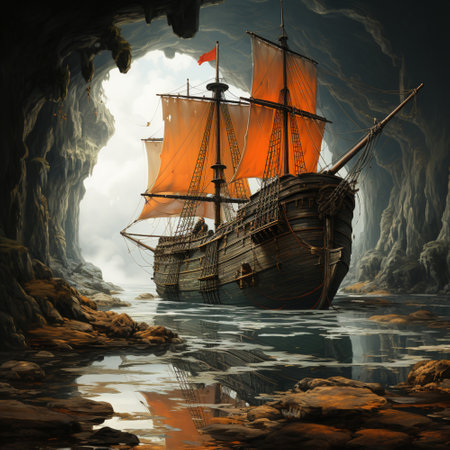 Pirate ship in a cave,Generative AIの素材