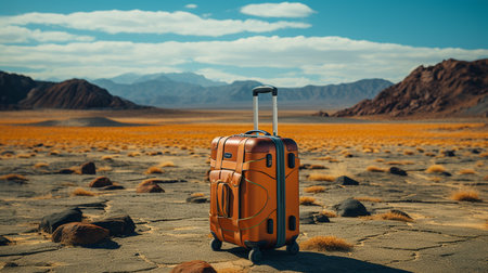 lonely suitcase in the desert, Generative AIの素材