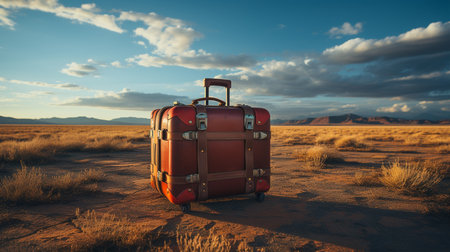 lonely suitcase in the desert, Generative AIの素材