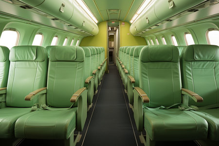 a row of salad chairs in an airplane cabin, Generative AIの素材