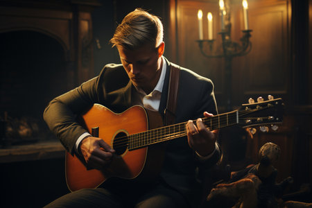 man plays guitar, bard, Generative AIの素材