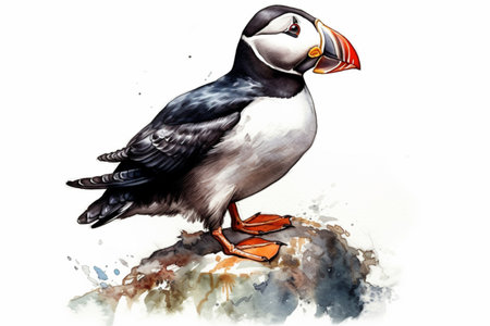 atlantic puffin, watercolor painting, Generative AIの素材