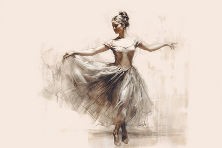ballerina dancing, sketch, realistic on a light background in the rococo style , , Generative AIの素材