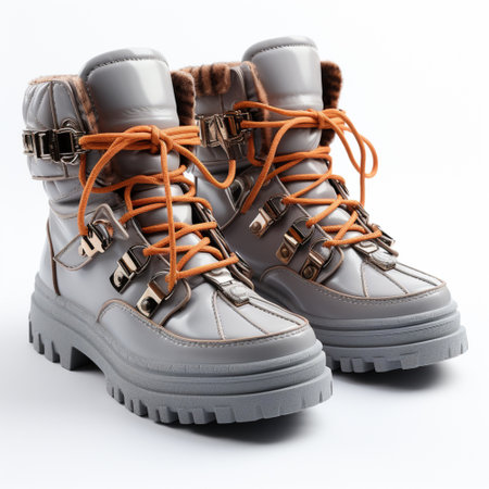 trendy women winter boots, light gray tones, white background, Generative AIの素材