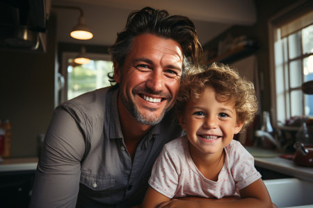 happy dad with little son at home, Generative AIの素材