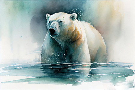 polar bear in water, watercolor style, Generative AI, digging in the groundの素材