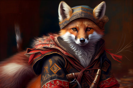 very cute fox in Russian style, watercolor style, Generative AIの素材