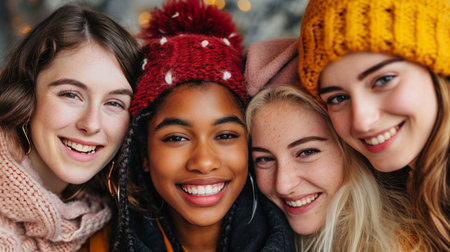 multiethnic group of smiling women showing different types of beauty, Generative AIの素材