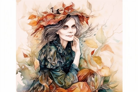 woman in the forest, forest witch, watercolor., Generative AIの素材