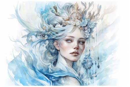 portrait of a beauty in blue tones, retro style, illustration, Generative AIの素材